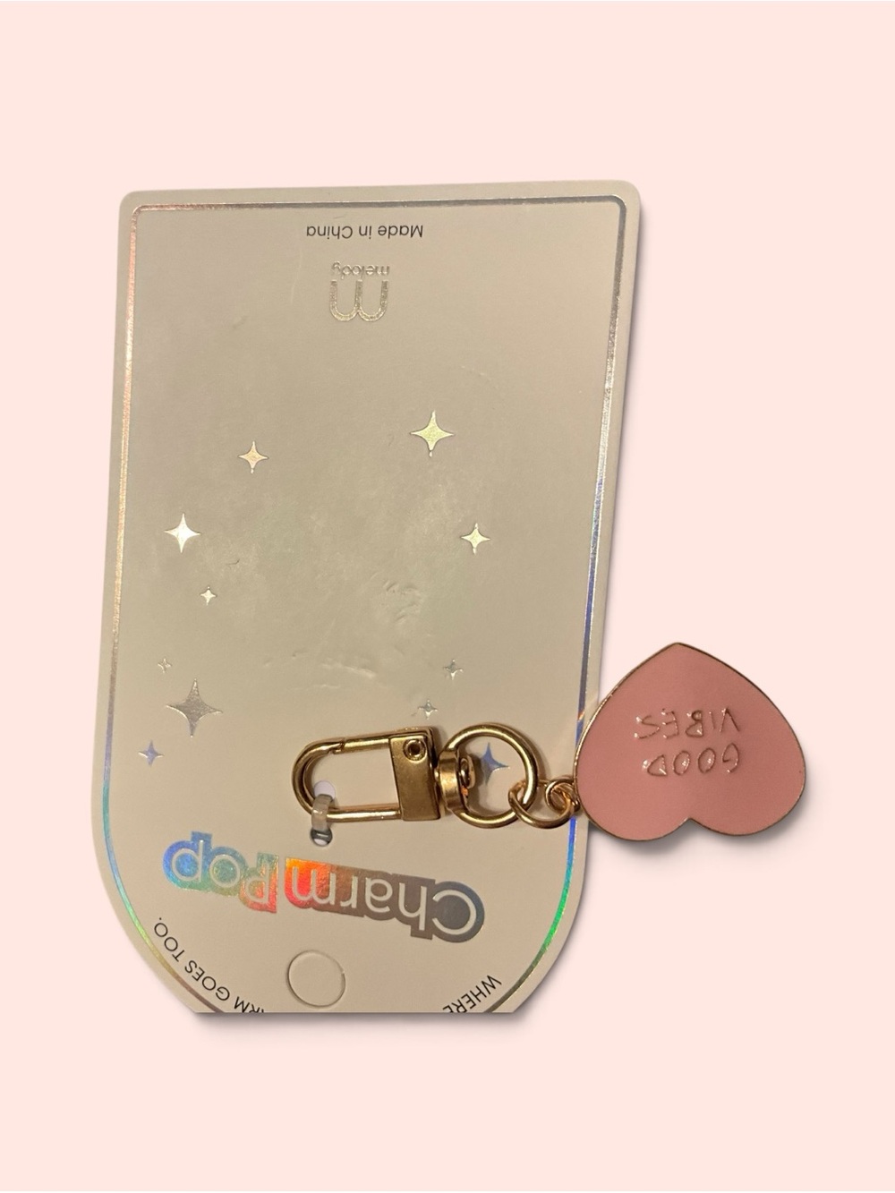 Gold Heart Keychain Bag Charm - Pink Heart